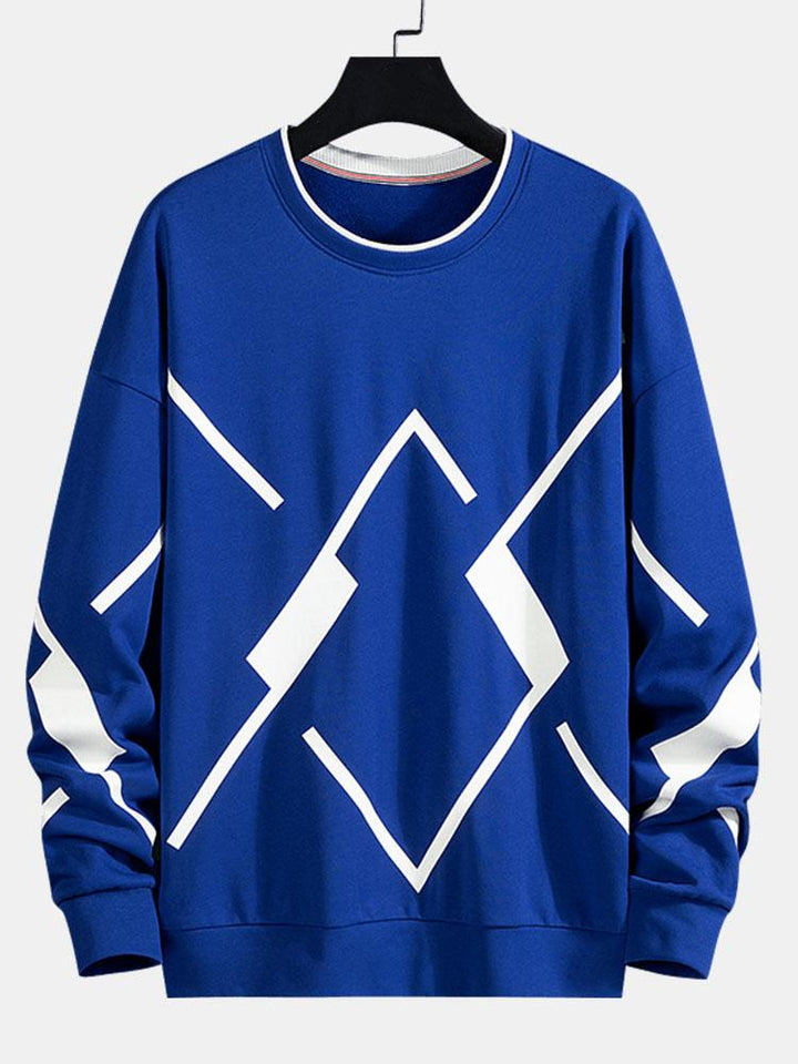 Heren Geometrische Print Crew Neck Sweatshirt in blauw, Relaxed Fit