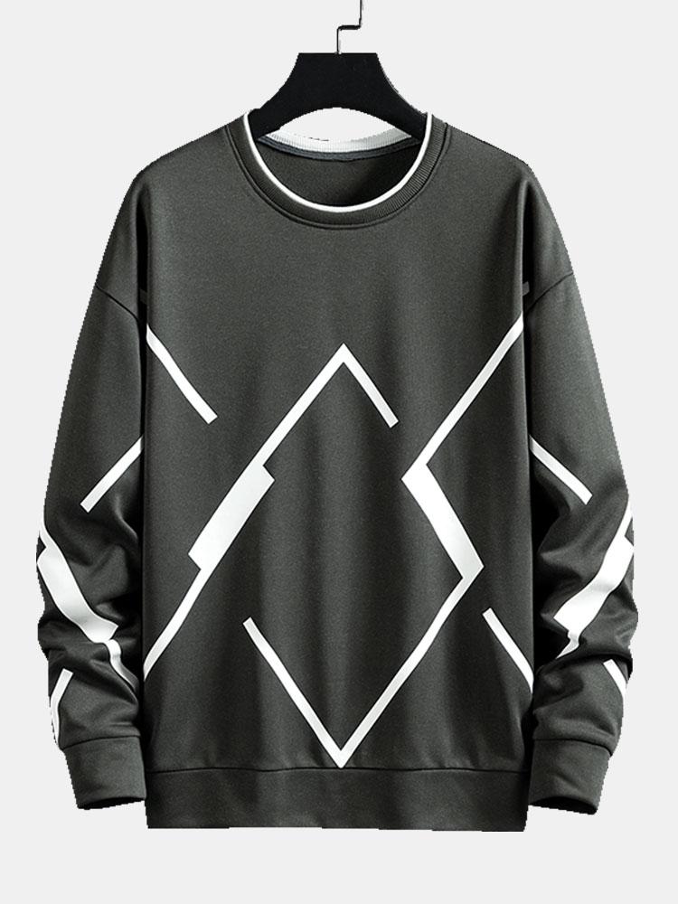 Heren Geometrische Print Crew Neck Sweatshirt in donkergrijs, Relaxed Fit