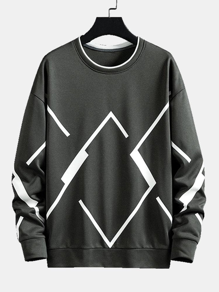 Heren Geometrische Print Crew Neck Sweatshirt in donkergrijs, Relaxed Fit