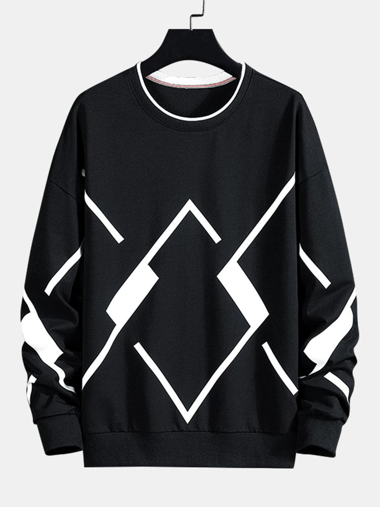 Heren Geometrische Print Crew Neck Sweatshirt in zwart, Relaxed Fit