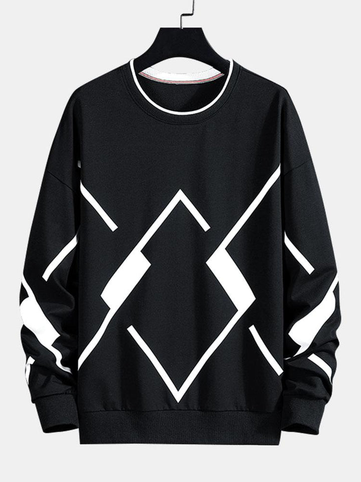 Heren Geometrische Print Crew Neck Sweatshirt in zwart, Relaxed Fit