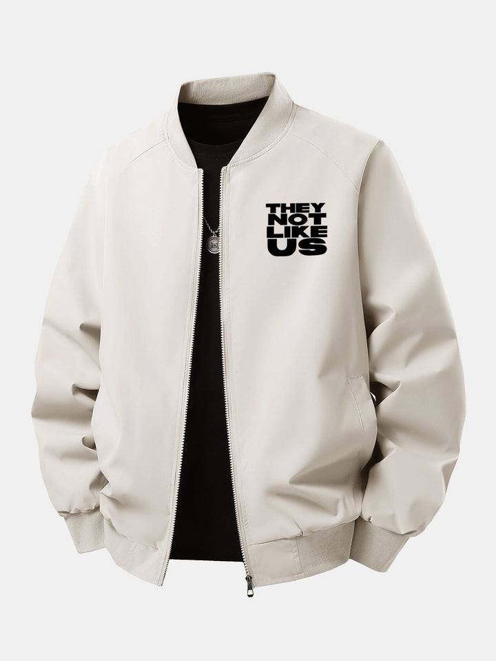 Heren Geprinte Bomber Jas met Ritssluiting in beige, Relaxed Fit