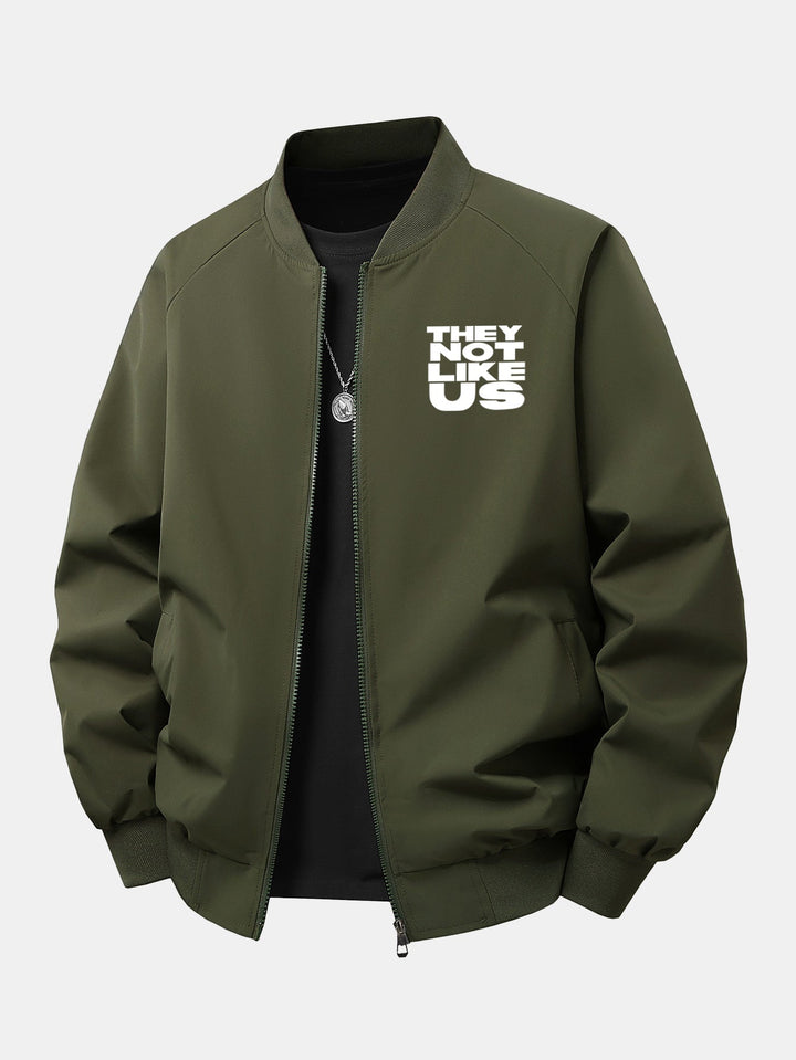 Heren Geprinte Bomber Jas met Ritssluiting in donkergroen, Relaxed Fit
