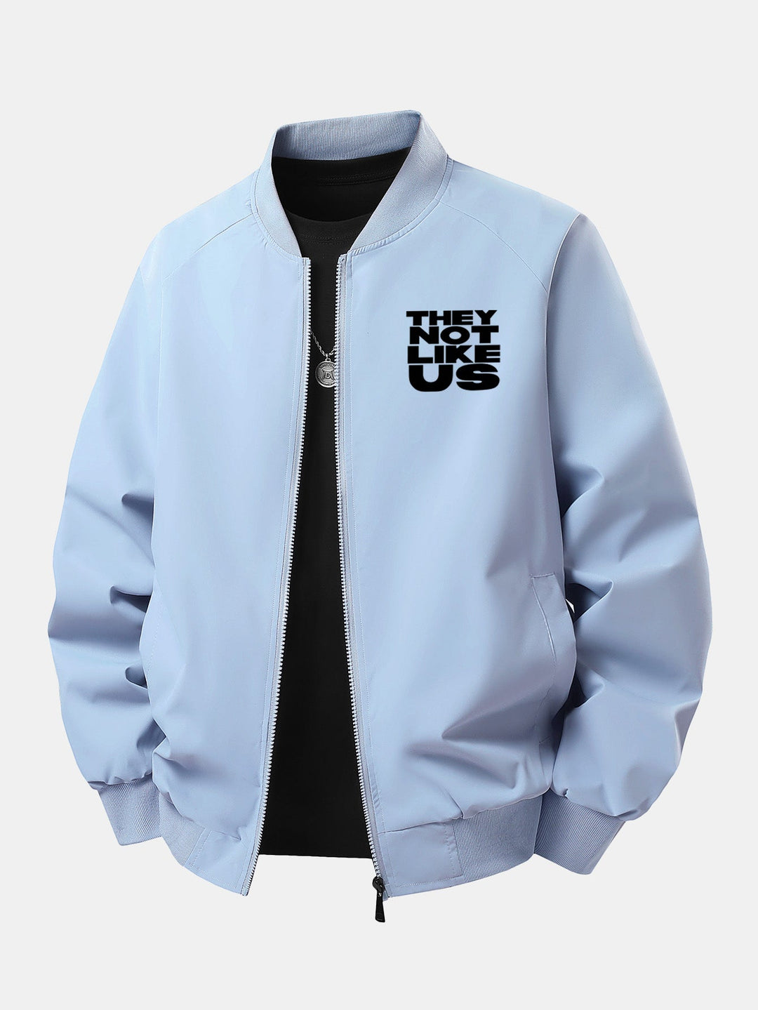 Heren Geprinte Bomber Jas met Ritssluiting in lichtblauw, Relaxed Fit