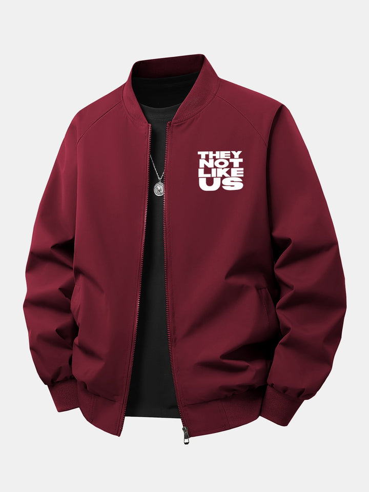 Heren Geprinte Bomber Jas met Ritssluiting in wijnrood, Relaxed Fit