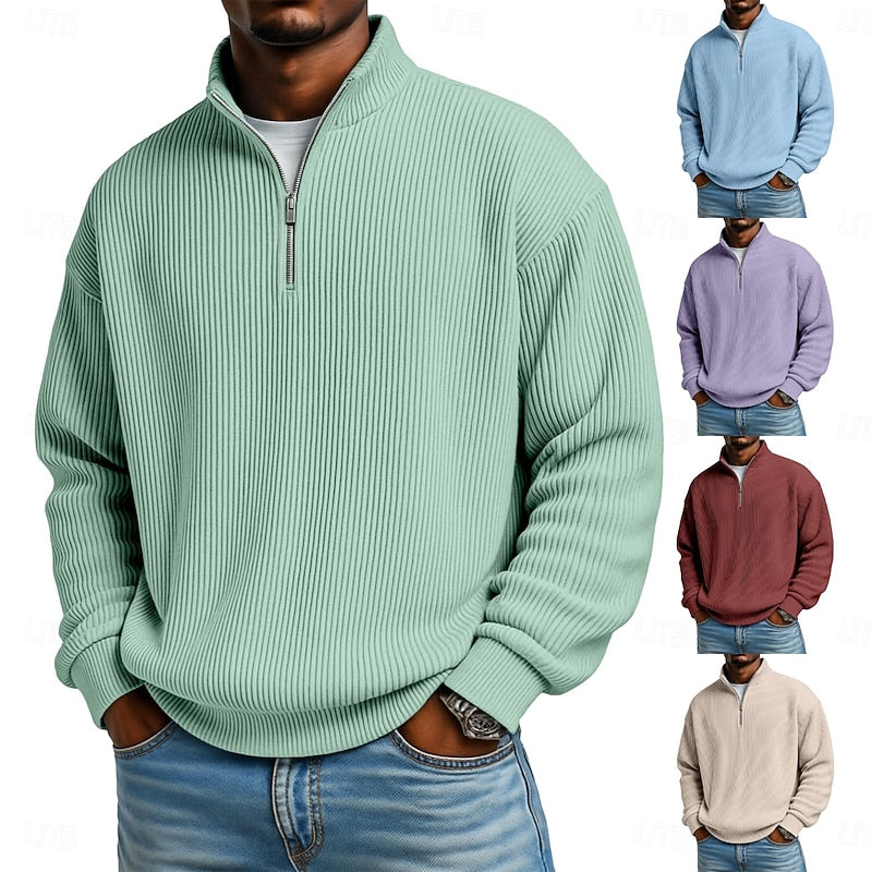 Heren Geribbelde Quarter-Zip Pullover - Klassieke Comfort