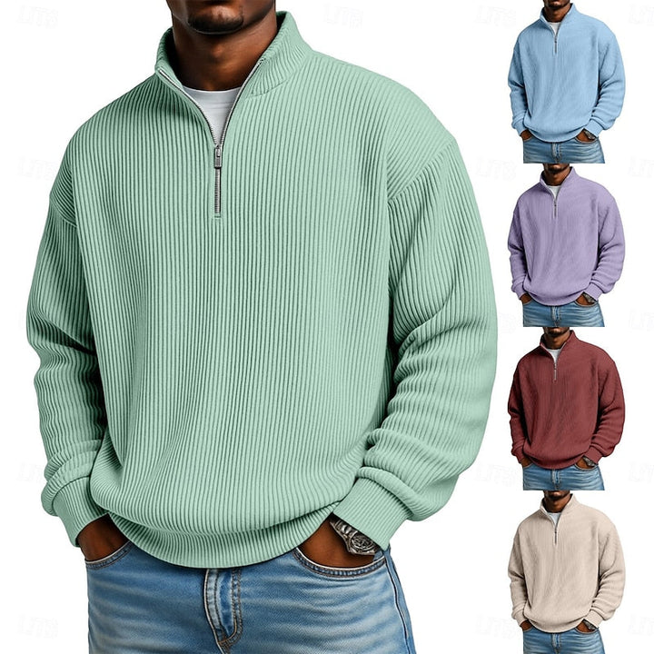 Heren Geribbelde Quarter-Zip Pullover - Klassieke Comfort