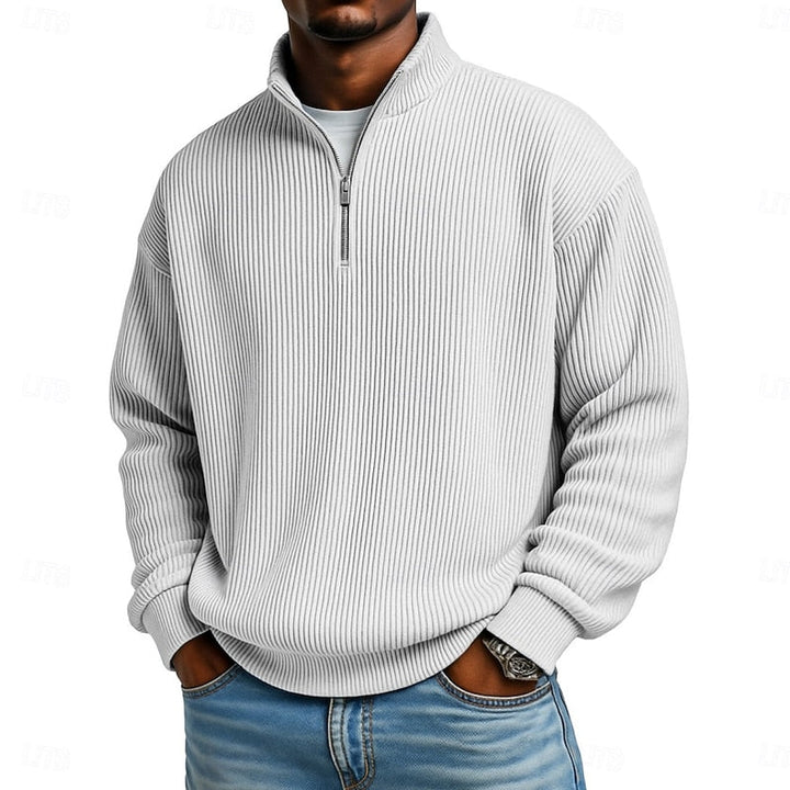 Heren Geribbelde Quarter-Zip Pullover - Klassieke Comfort