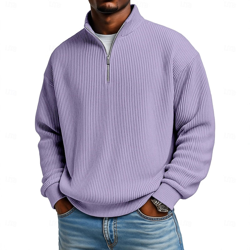 Heren Geribbelde Quarter-Zip Pullover - Klassieke Comfort