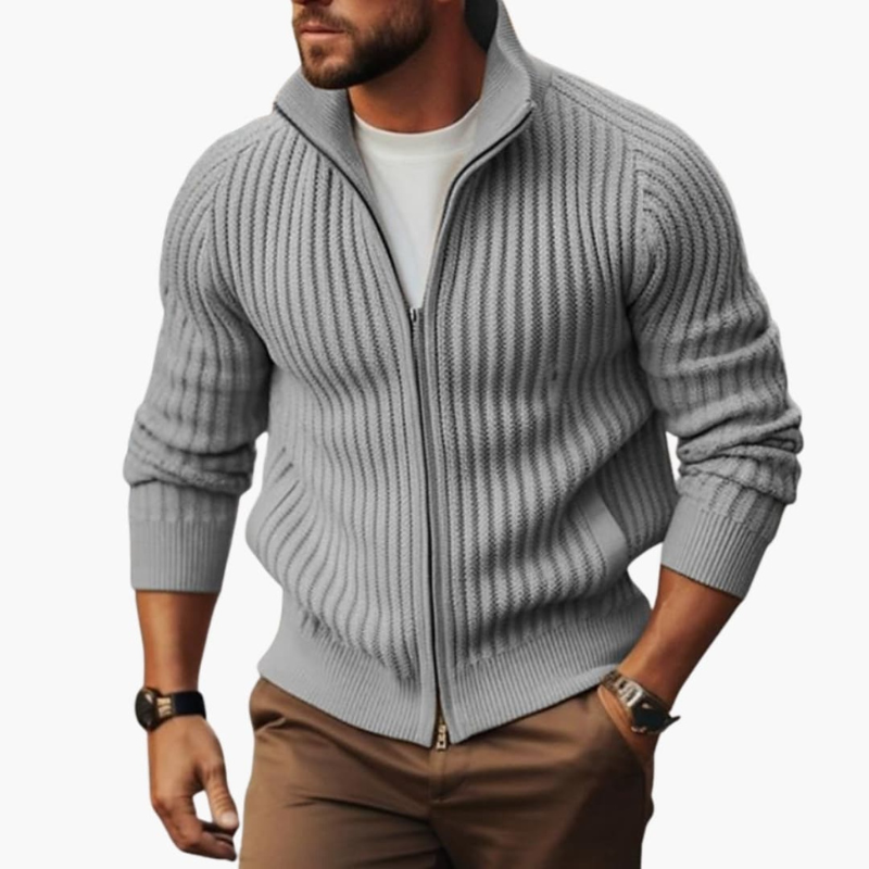 Heren Geribde Trui met Ritssluiting - Comfortabele Fit - Grijs