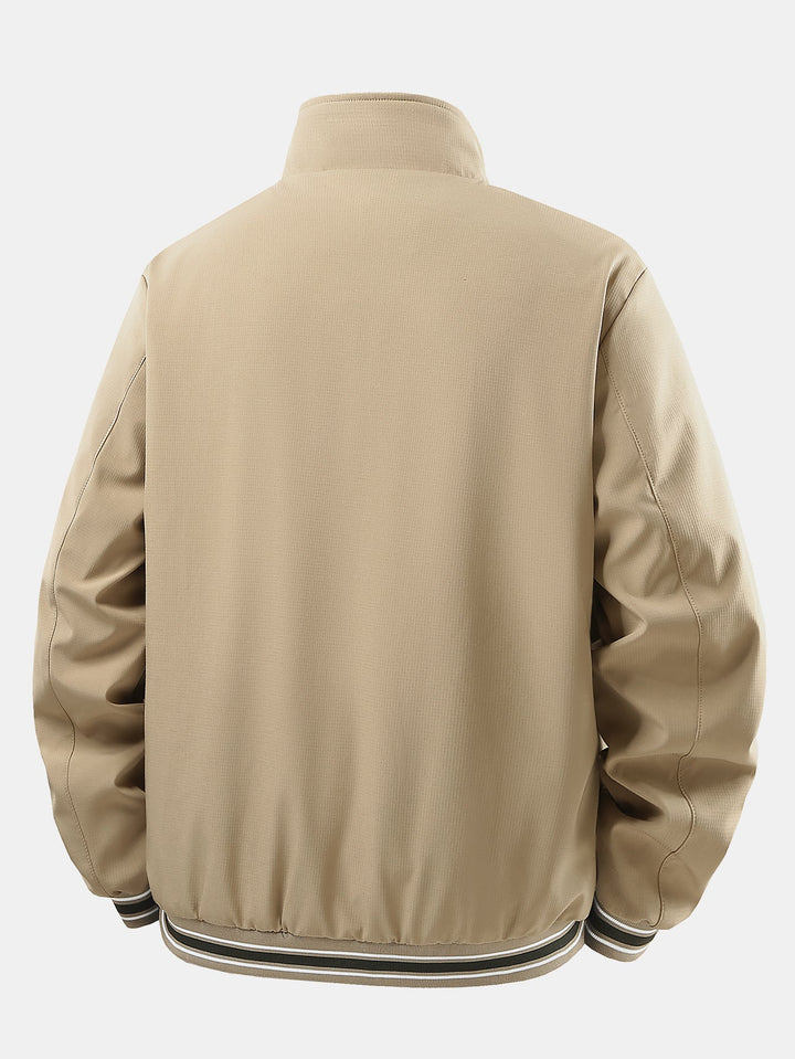 Heren Geruit Gevoerde Rits Jasje met Staande Kraag - Relaxed Fit