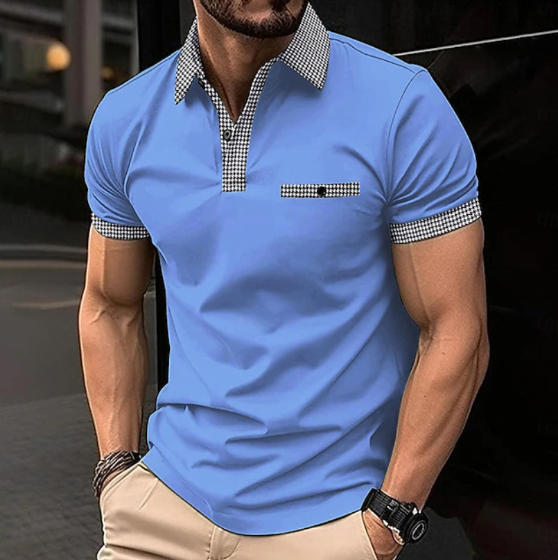 Heren Geruit Kraag Poloshirt - Klassieke Stijl - Blauw