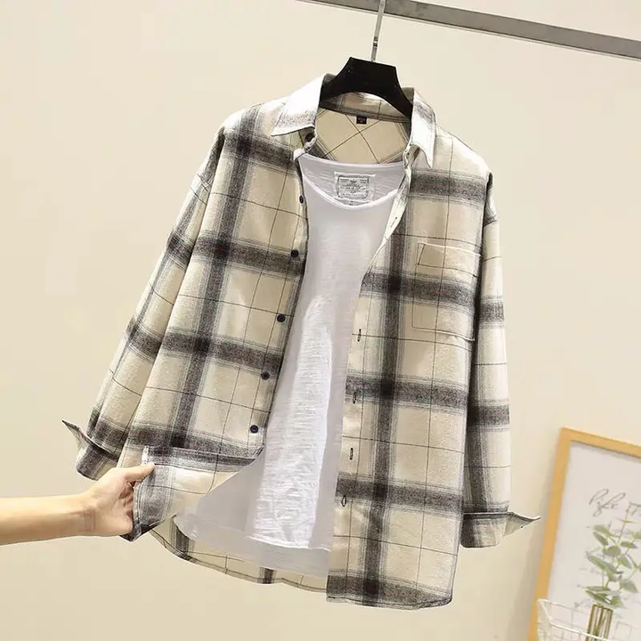 Heren geruit overhemd met slanke pasvorm - Casual elegantie - Beige