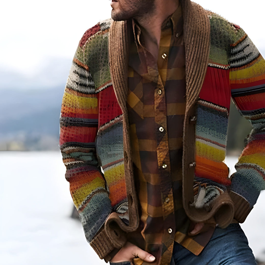 Heren Gestreepte Cardigan - Moderne Veststijl