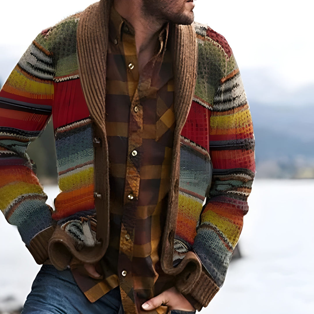 Heren Gestreepte Cardigan - Moderne Veststijl