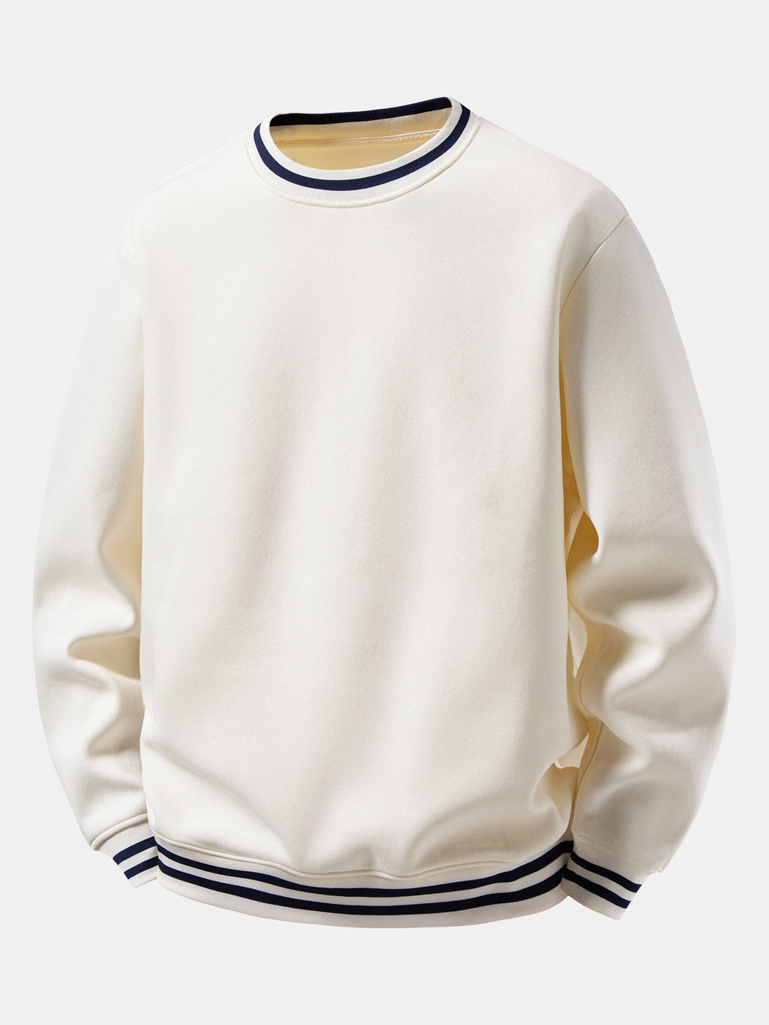 Heren Gestreepte Crew Neck Sweatshirt in beige, Relaxed Fit Katoen