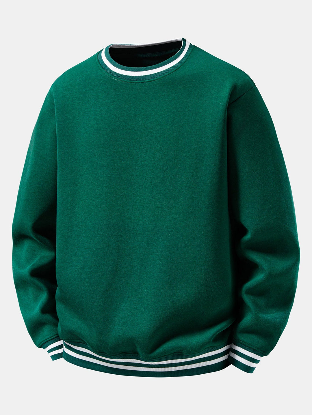 Heren Gestreepte Crew Neck Sweatshirt in donkergroen, Relaxed Fit Katoen