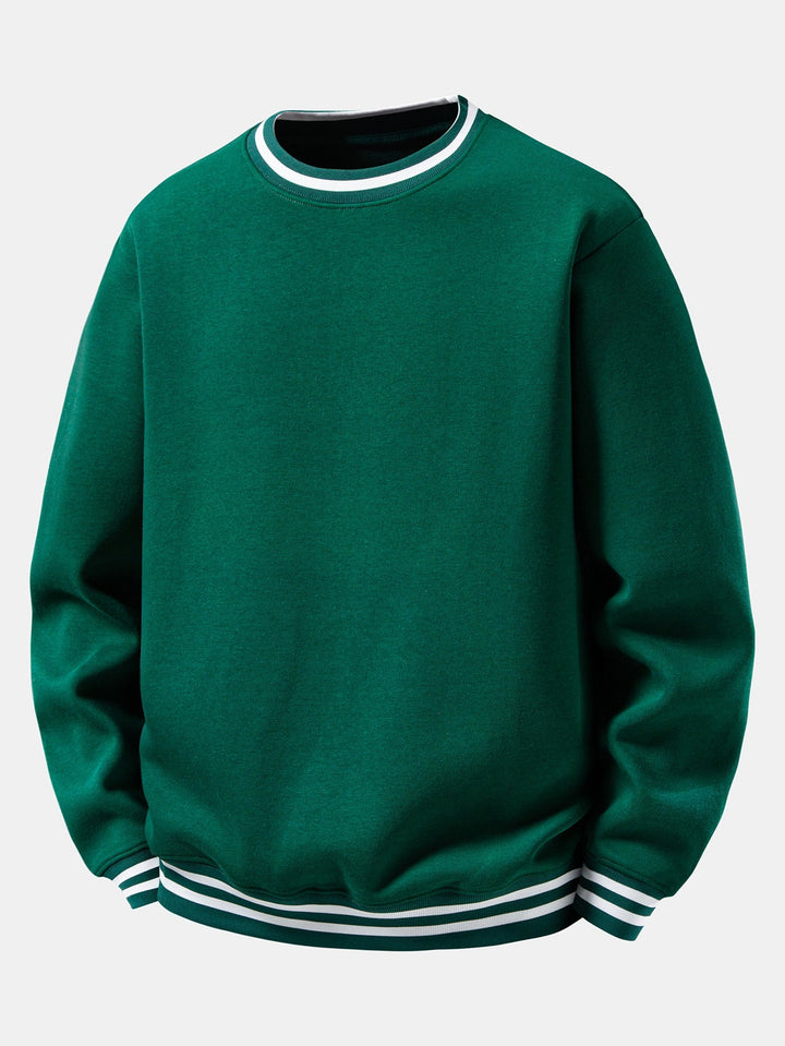 Heren Gestreepte Crew Neck Sweatshirt in donkergroen, Relaxed Fit Katoen