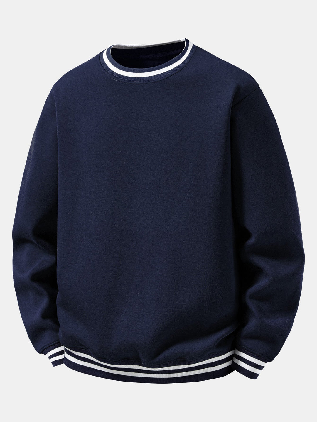 Heren Gestreepte Crew Neck Sweatshirt in marineblauw, Relaxed Fit Katoen