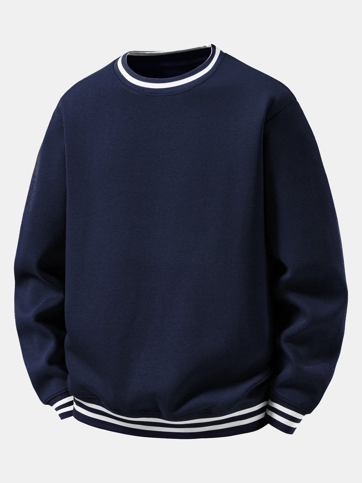 Heren Gestreepte Crew Neck Sweatshirt in marineblauw, Relaxed Fit Katoen