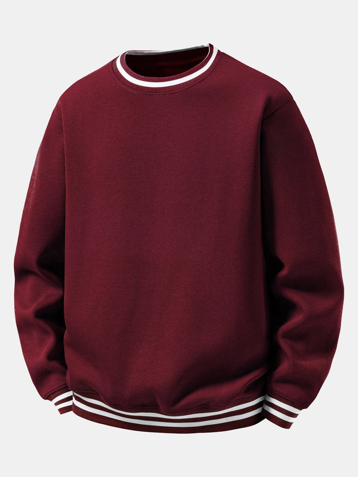 Heren Gestreepte Crew Neck Sweatshirt in wijnrood, Relaxed Fit Katoen