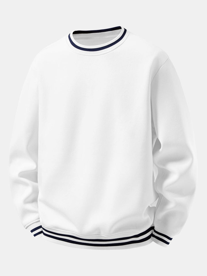 Heren Gestreepte Crew Neck Sweatshirt in wit, Relaxed Fit Katoen
