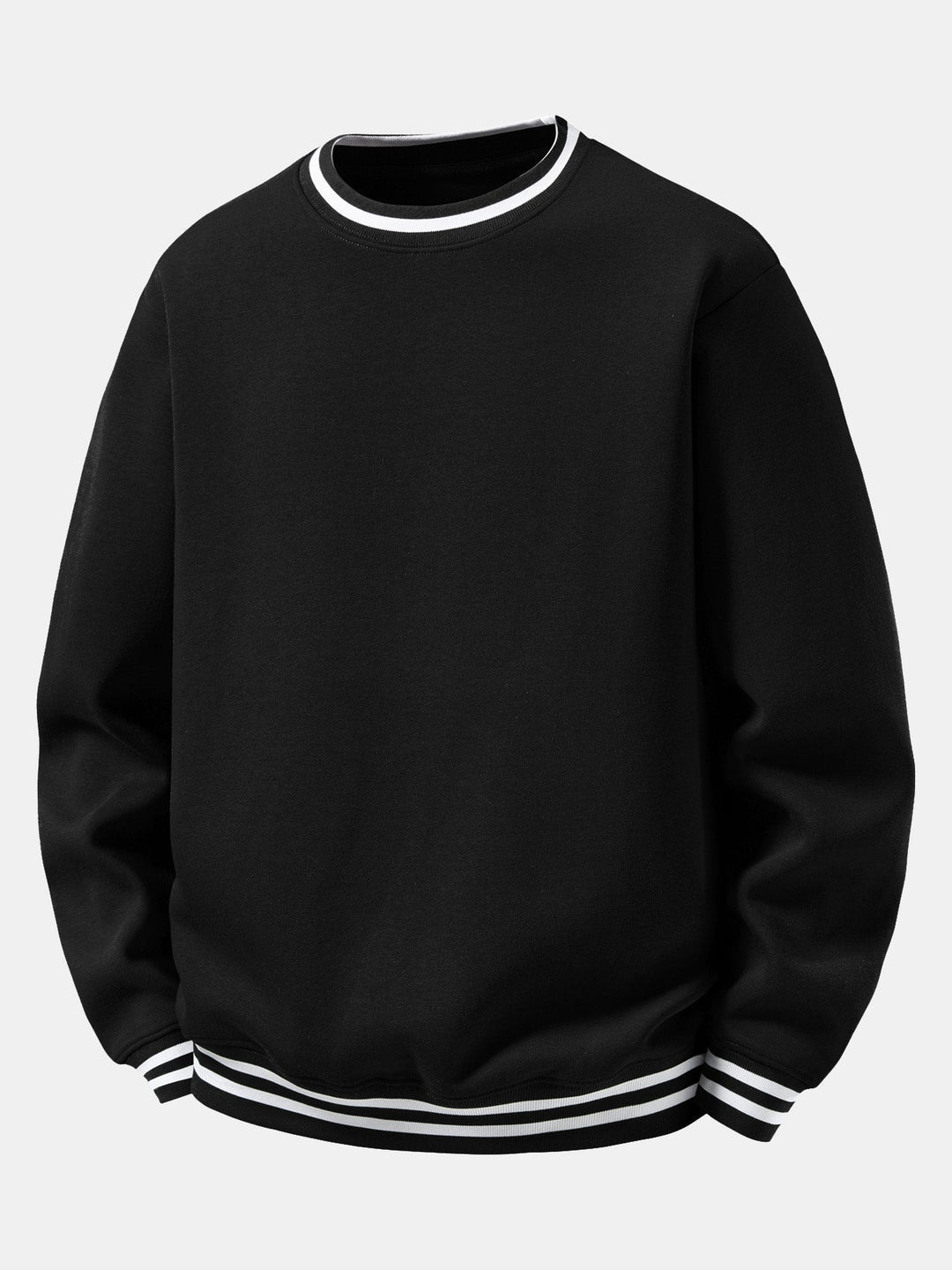 Heren Gestreepte Crew Neck Sweatshirt in zwart, Relaxed Fit Katoen