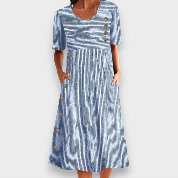 Heren Gestreepte Midi-Jurk met KnoopcDetail - Klassiek - Blauw