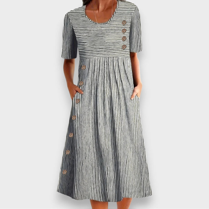 Heren Gestreepte Midi-Jurk met KnoopcDetail - Klassiek - Zwart