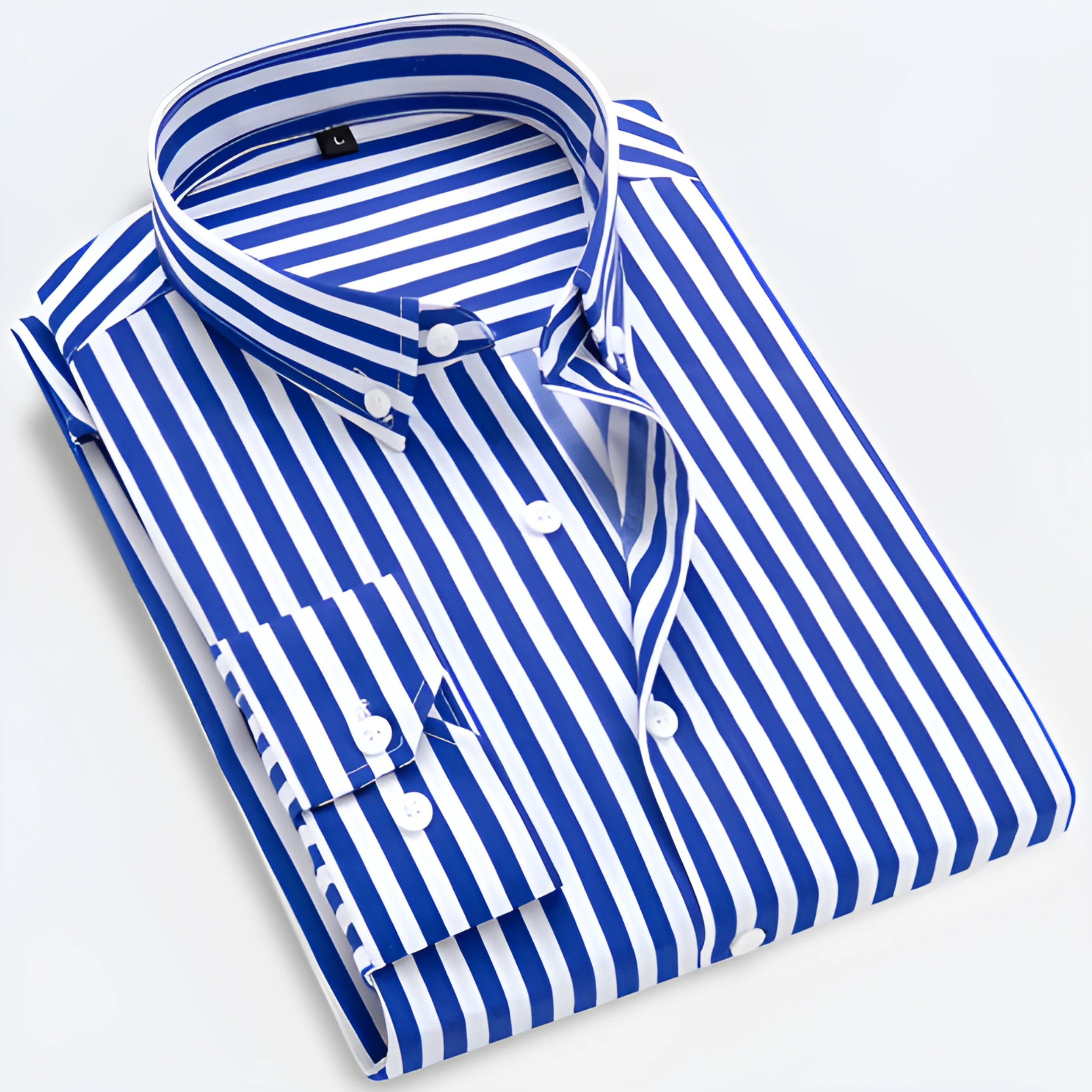 Heren Gestreepte Overhemd Lange Mouwen - Tailored Fit - Donkerblauw