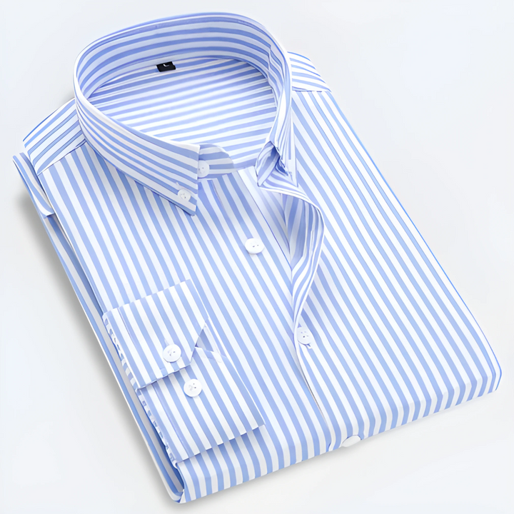 Heren Gestreepte Overhemd Lange Mouwen - Tailored Fit - Lichtblauw