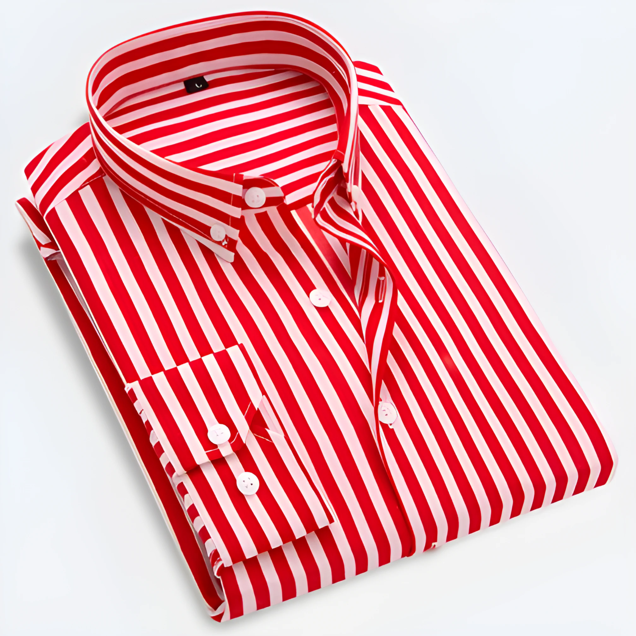 Heren Gestreepte Overhemd Lange Mouwen - Tailored Fit - Rood