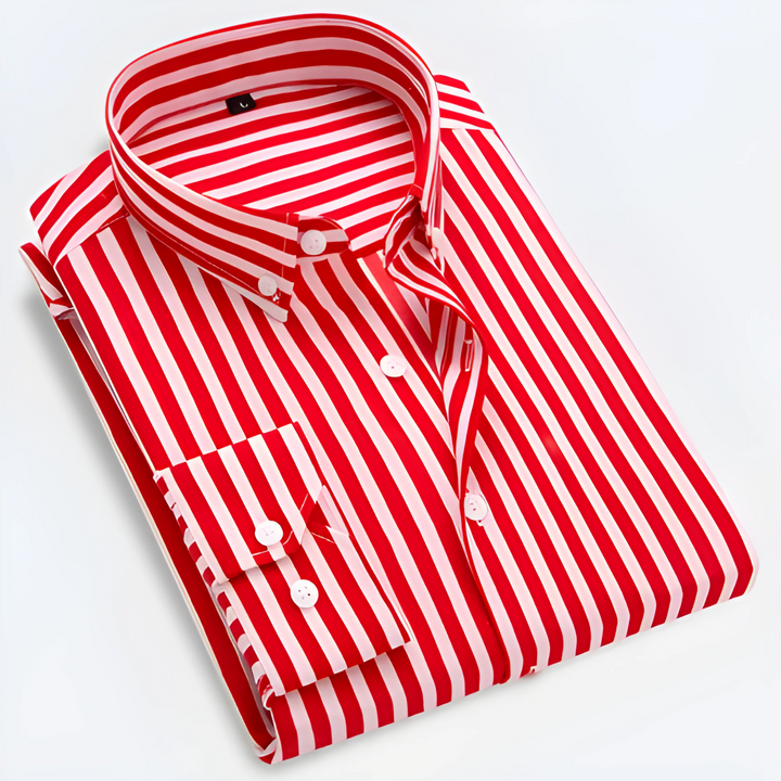 Heren Gestreepte Overhemd Lange Mouwen - Tailored Fit - Rood