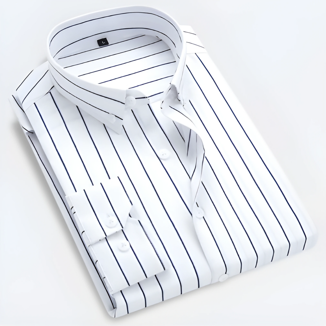 Heren Gestreepte Overhemd Lange Mouwen - Tailored Fit - Wit