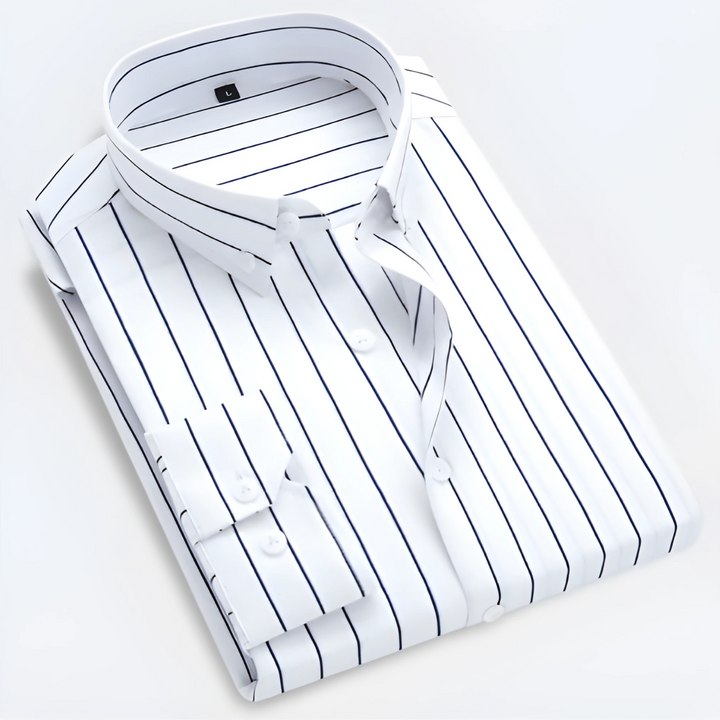 Heren Gestreepte Overhemd Lange Mouwen - Tailored Fit - Wit