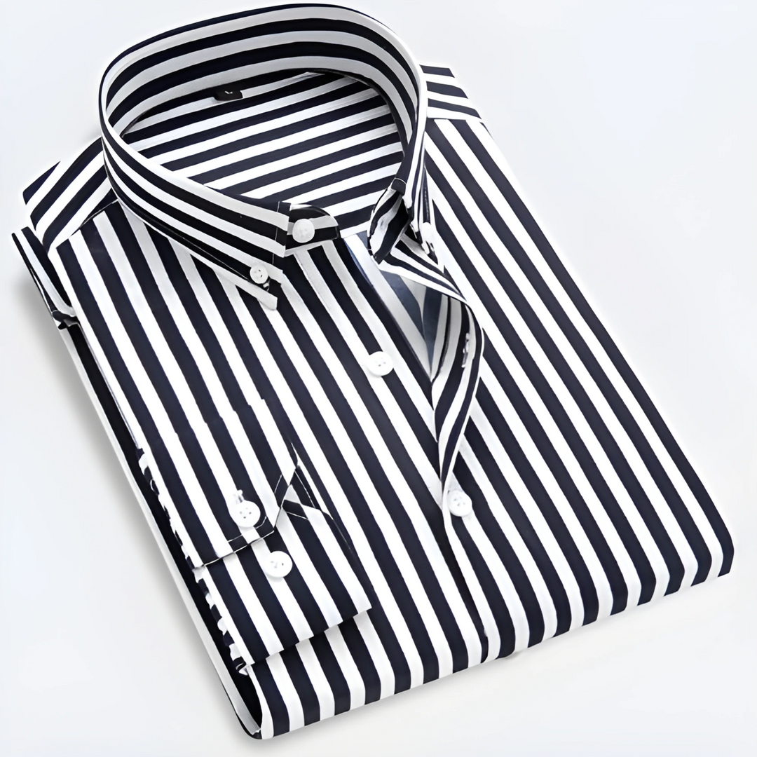 Heren Gestreepte Overhemd Lange Mouwen - Tailored Fit - Zwart
