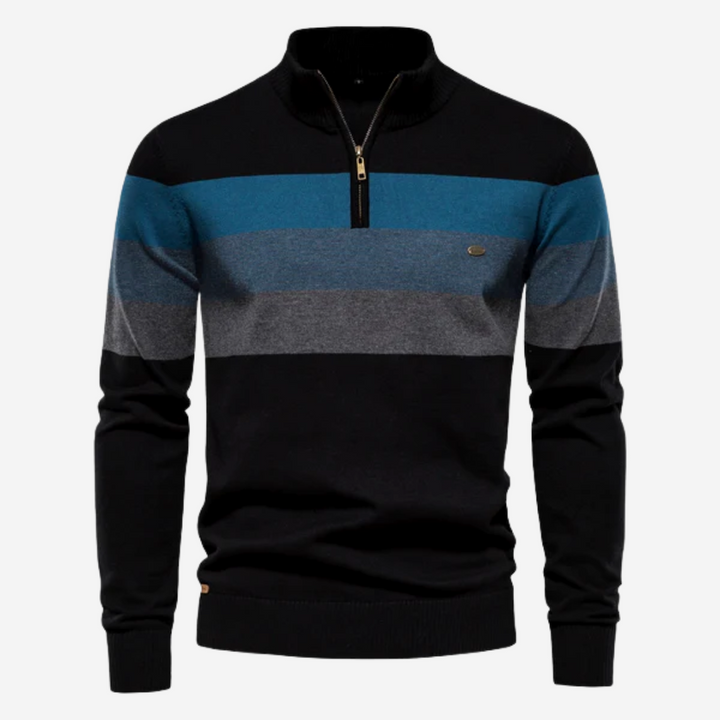 Heren Gestreepte Trui - Warm en Comfortabel - Zwart