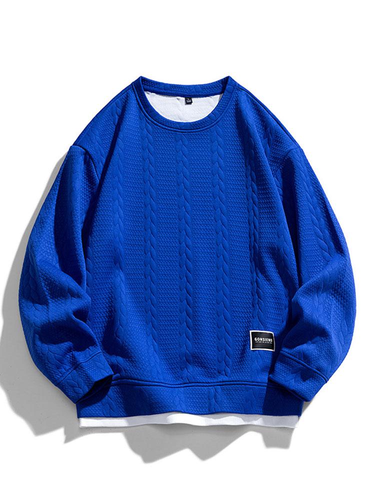 Heren Gestructureerde Jacquard Sweatshirt in donkerblauw, Relaxed Fit