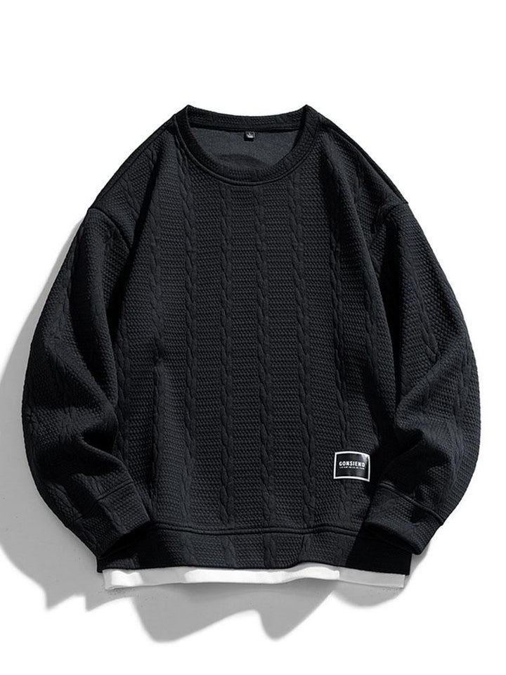 Heren Gestructureerde Jacquard Sweatshirt in zwart, Relaxed Fit