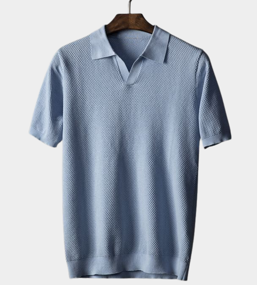 Heren Gestructureerde Knit Poloshirt - Klassieke Stijl - Blauw