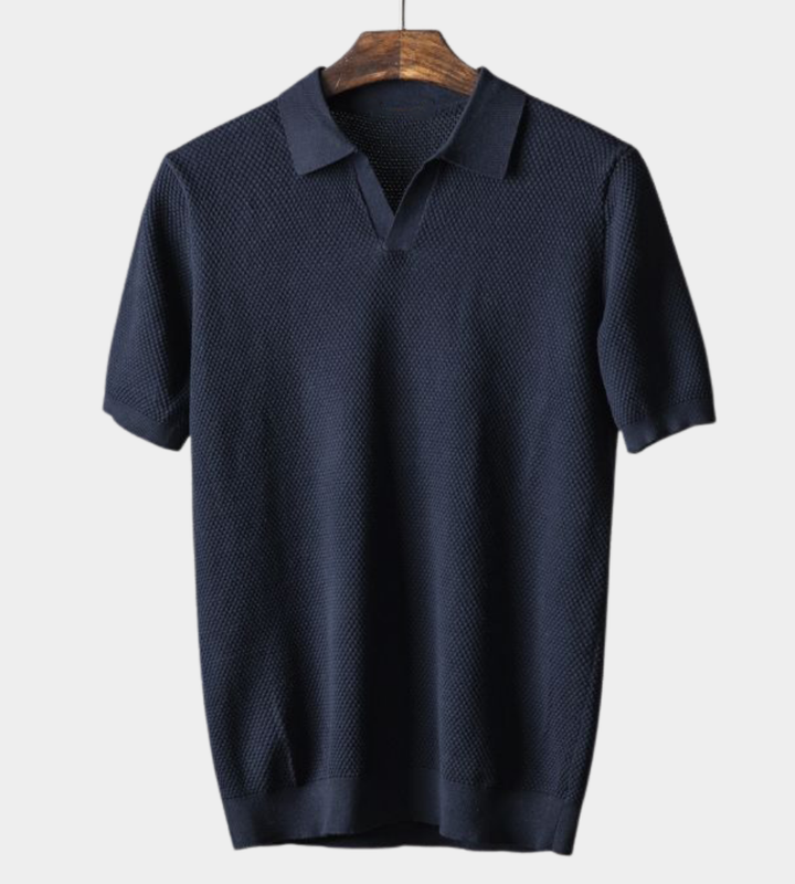 Heren Gestructureerde Knit Poloshirt - Klassieke Stijl - Donkerblauw
