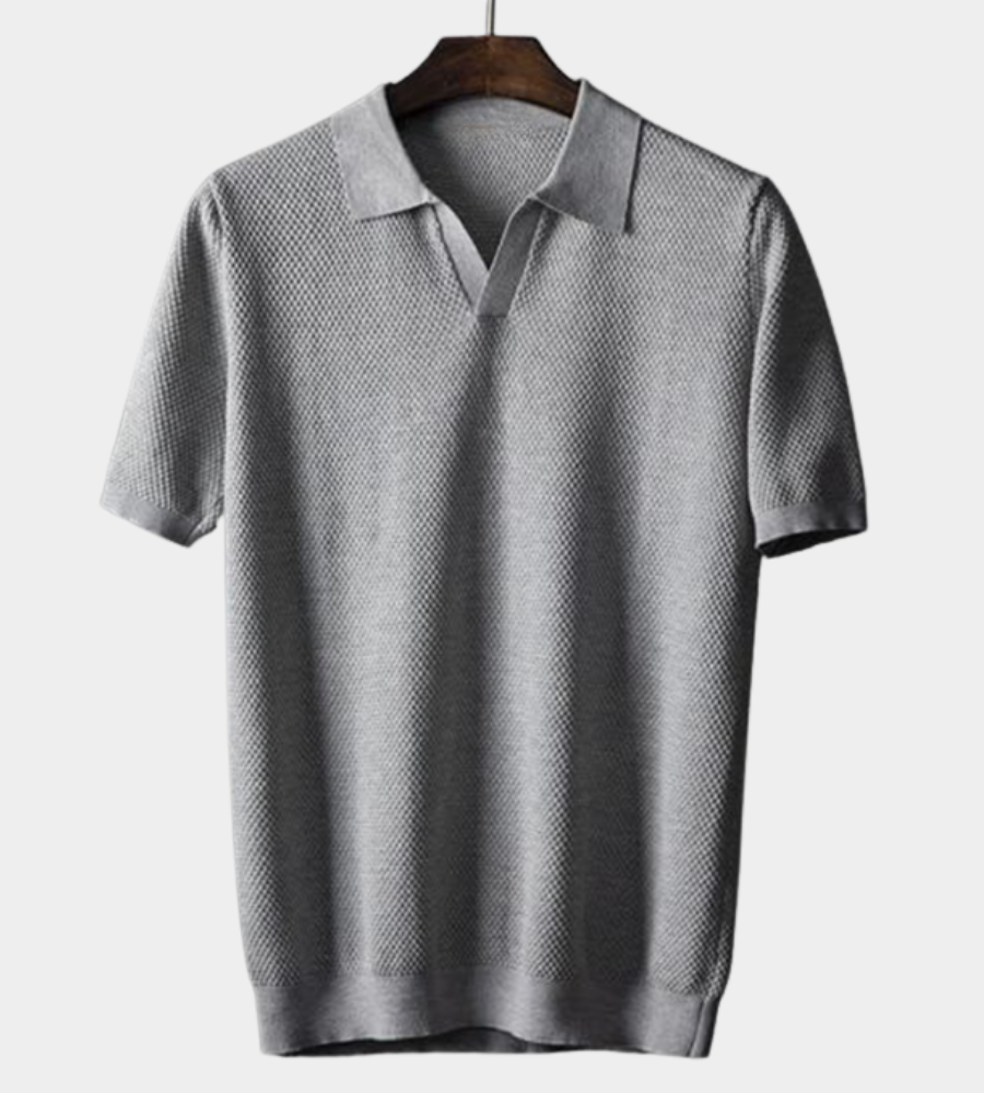 Heren Gestructureerde Knit Poloshirt - Klassieke Stijl - Grijs