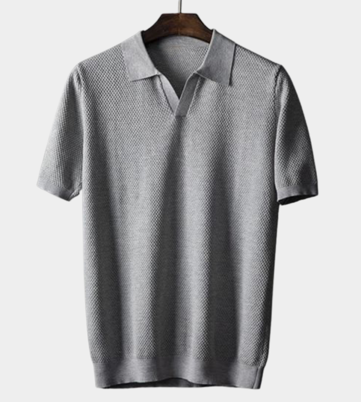Heren Gestructureerde Knit Poloshirt - Klassieke Stijl - Grijs