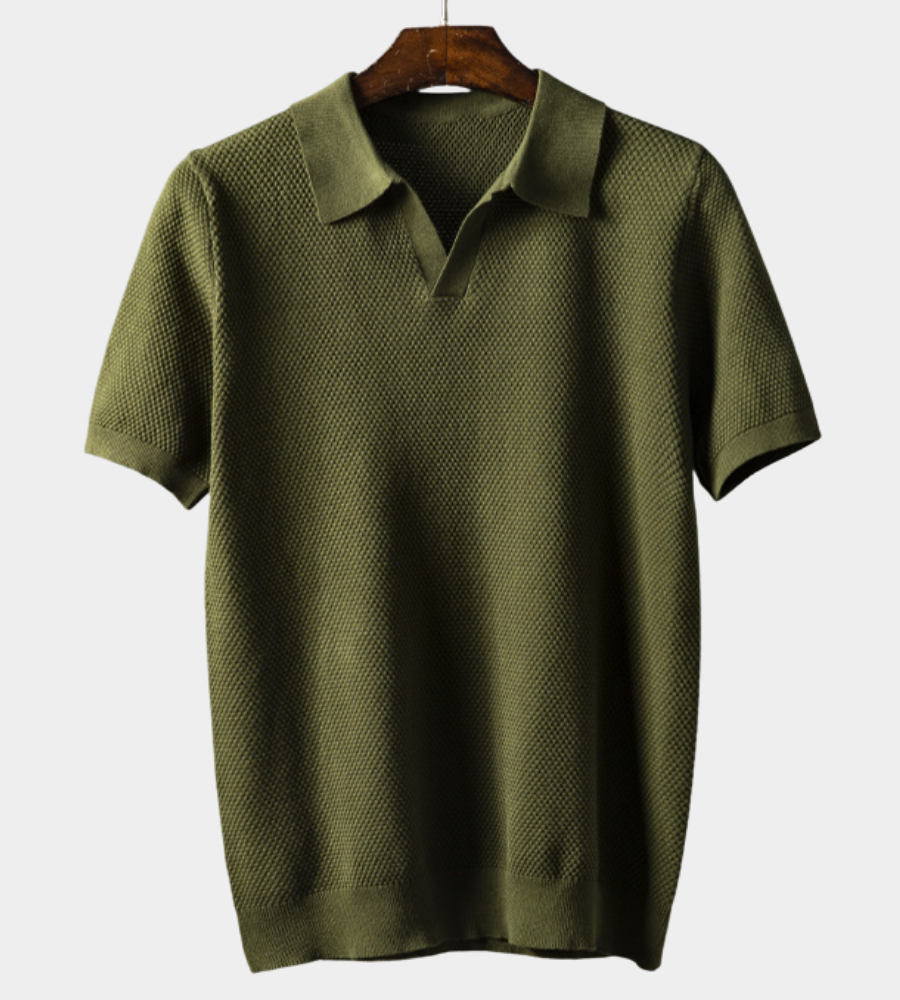 Heren Gestructureerde Knit Poloshirt - Klassieke Stijl - Groen