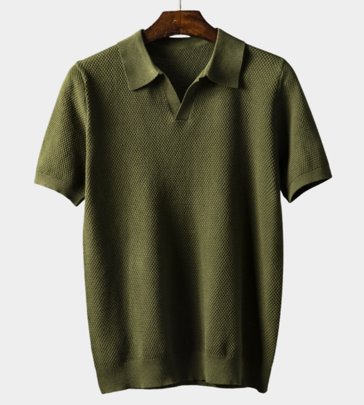 Heren Gestructureerde Knit Poloshirt - Klassieke Stijl - Groen