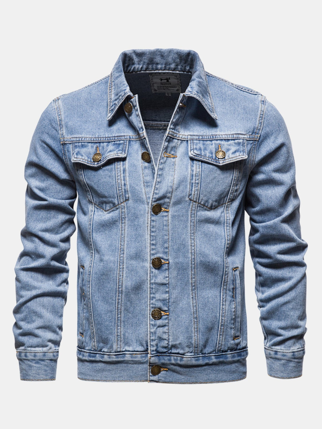 Heren Gewassen Denim Trucker Jacket in lichtblauw, Klassieke Pasvorm