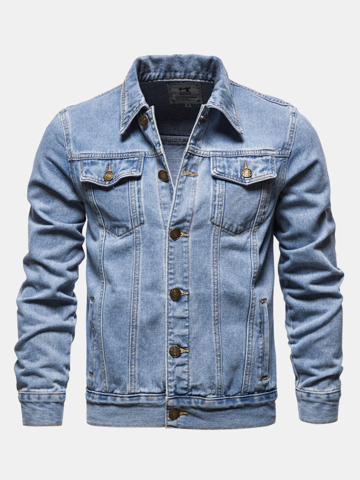 Heren Gewassen Denim Trucker Jacket in lichtblauw, Klassieke Pasvorm