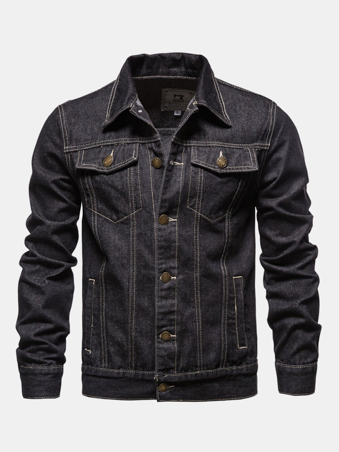 Heren Gewassen Denim Trucker Jacket in zwart, Klassieke Pasvorm
