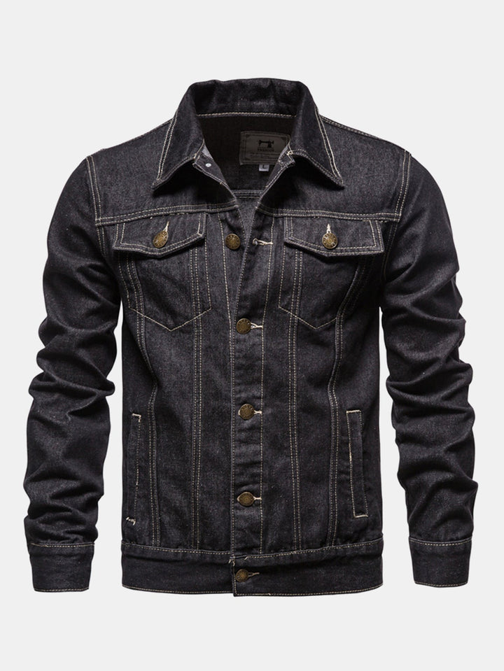 Heren Gewassen Denim Trucker Jacket in zwart, Klassieke Pasvorm