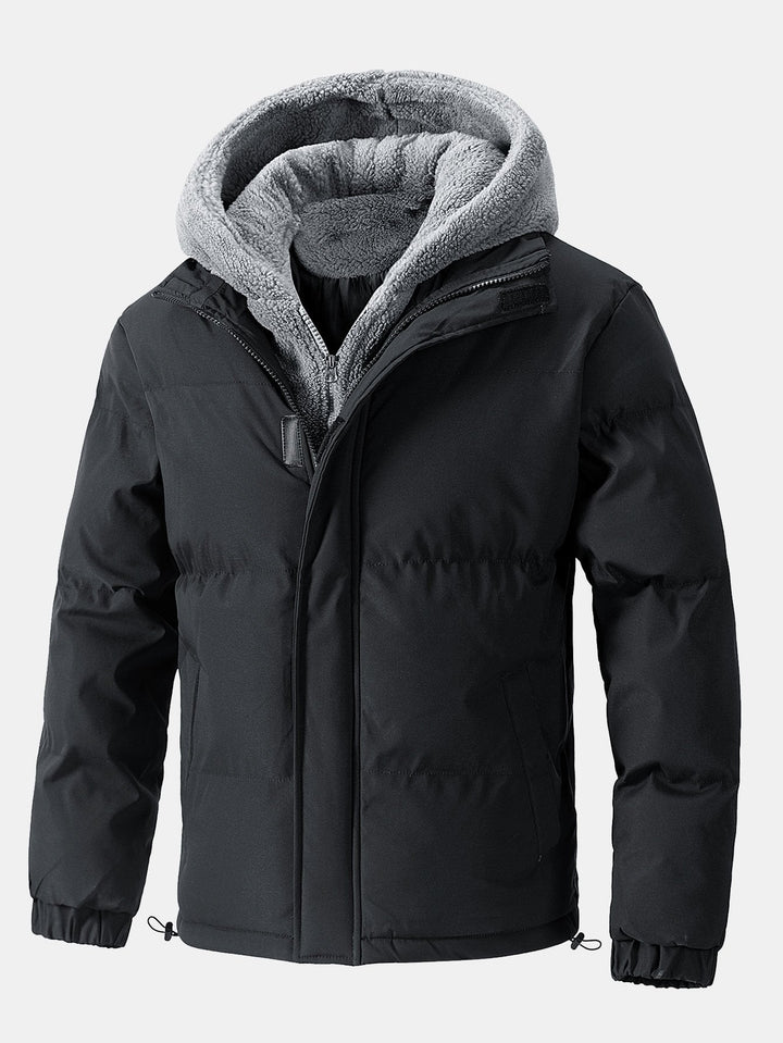 Heren Gewatteerde Parka met Teddy Fleece Voering in zwart, Winterjas